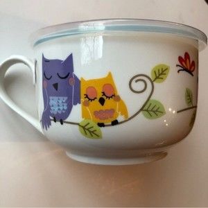 CIROA MICROWAVEME BOWL WITH HANDLE. CUTE OWLS AND BUTTERFLIES. PURPLE, PINK NEW.